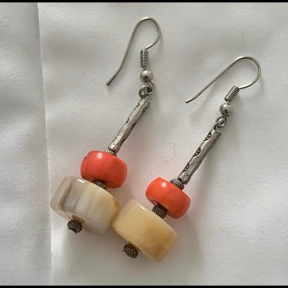 Moroccan drop earrings, coral and agate